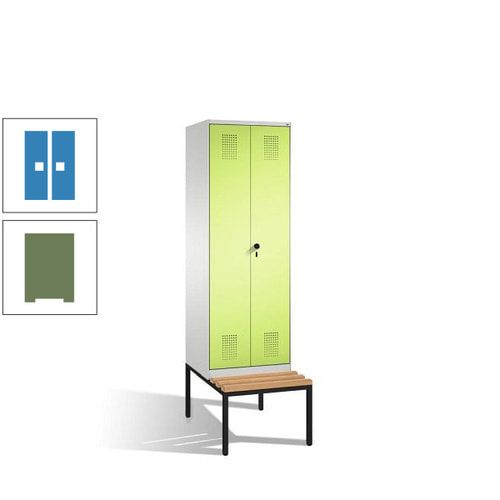 Doppel-Spind, Garderobenschrank, Buche Sitzbank untergebaut, 2 Abteile a 300 mm, Korpus anthrazitgrau, Tür anthrazitgrau, 2.090 x 600 x 815 mm (HxBxT)