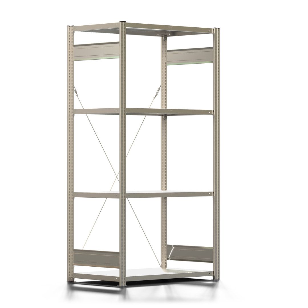 Fachbodenregal mit Tiefenriegel - 150 kg - 2.000 x 1.005 x 600 mm (HxBxT) - verzinkt 4 Böden - Anbauregal, Steckregal, Lagerregal, BERT