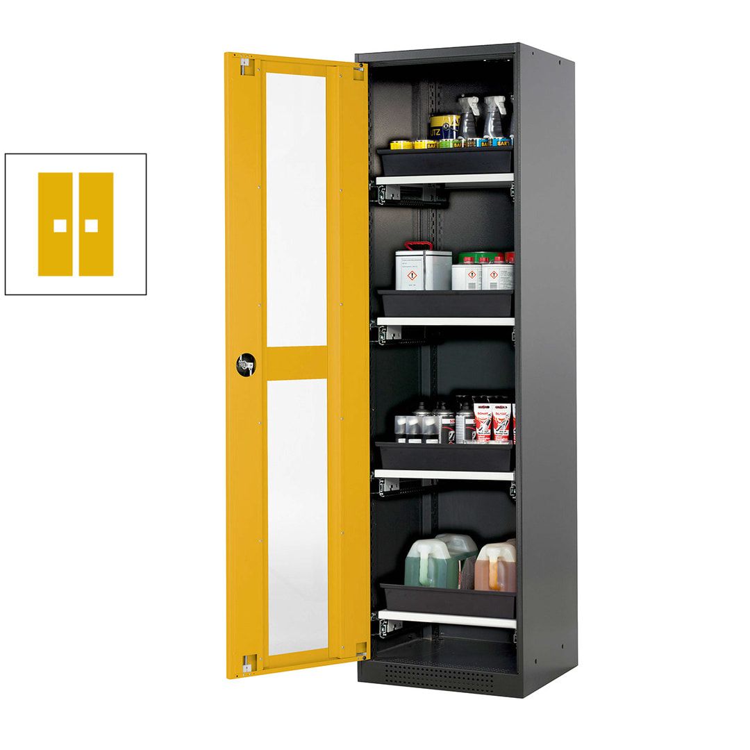 Chemikalienschrank - Flügeltür - Türanschlag links - 4 Tablarauszüge - 1.950 x 545 x 520 mm (HxBxT) - anthrazitgrau/enzianblau