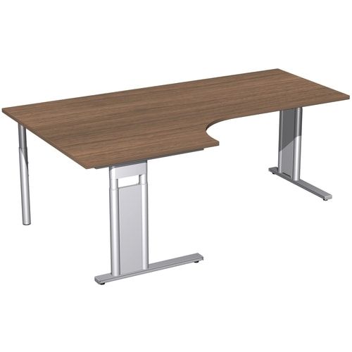 Eckschreibtisch, Eckteil 800 mm, links, Füße einseitig verkürzt, C-Fuß Pro, höhenverstellbar, 680-820 x 1.600 x 1.200 mm (HxBxT), Dekor Ahorn