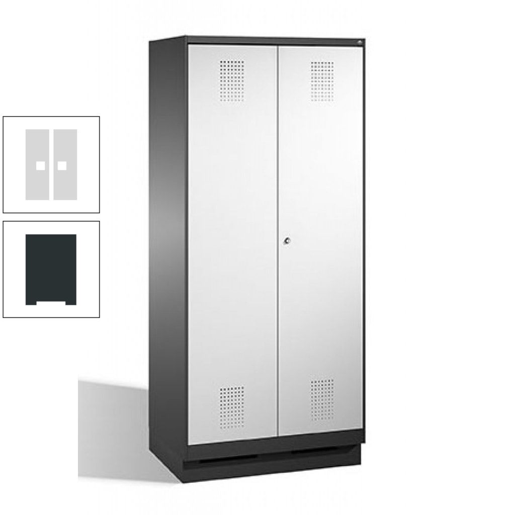 Doppel-Spind, Doppeltüren, Garderobenschrank mit Sockel, 2 Abteile a 400 mm, Korpus anthrazitgrau, Tür anthrazitgrau, 1.800 x 800 x 500 mm (HxBxT)