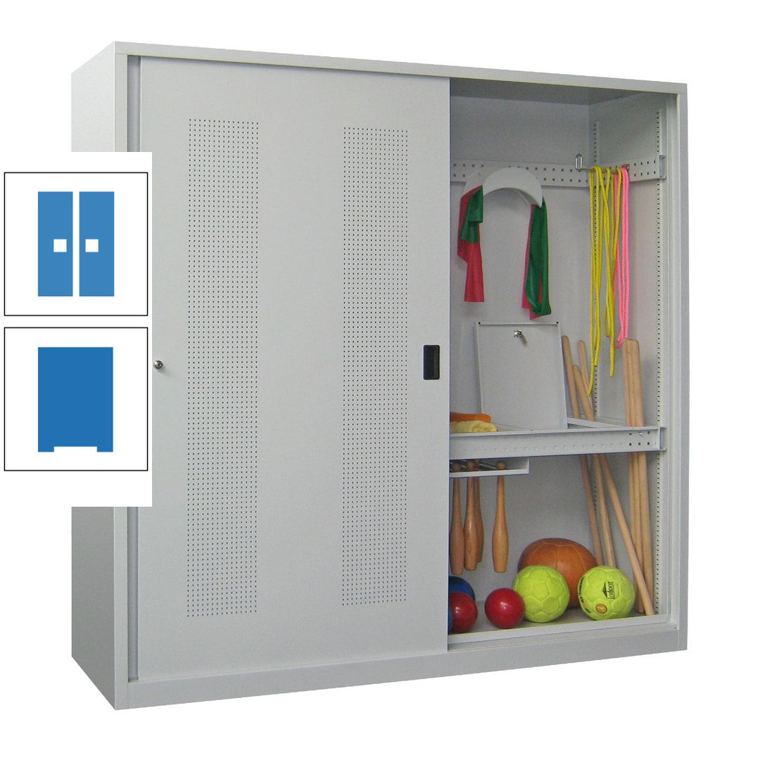 Ballschrank - Schiebetüren mit Lochfeld - Trennwand - 1.950x2.000x600 mm (HxBxT) - anthrazitgrau