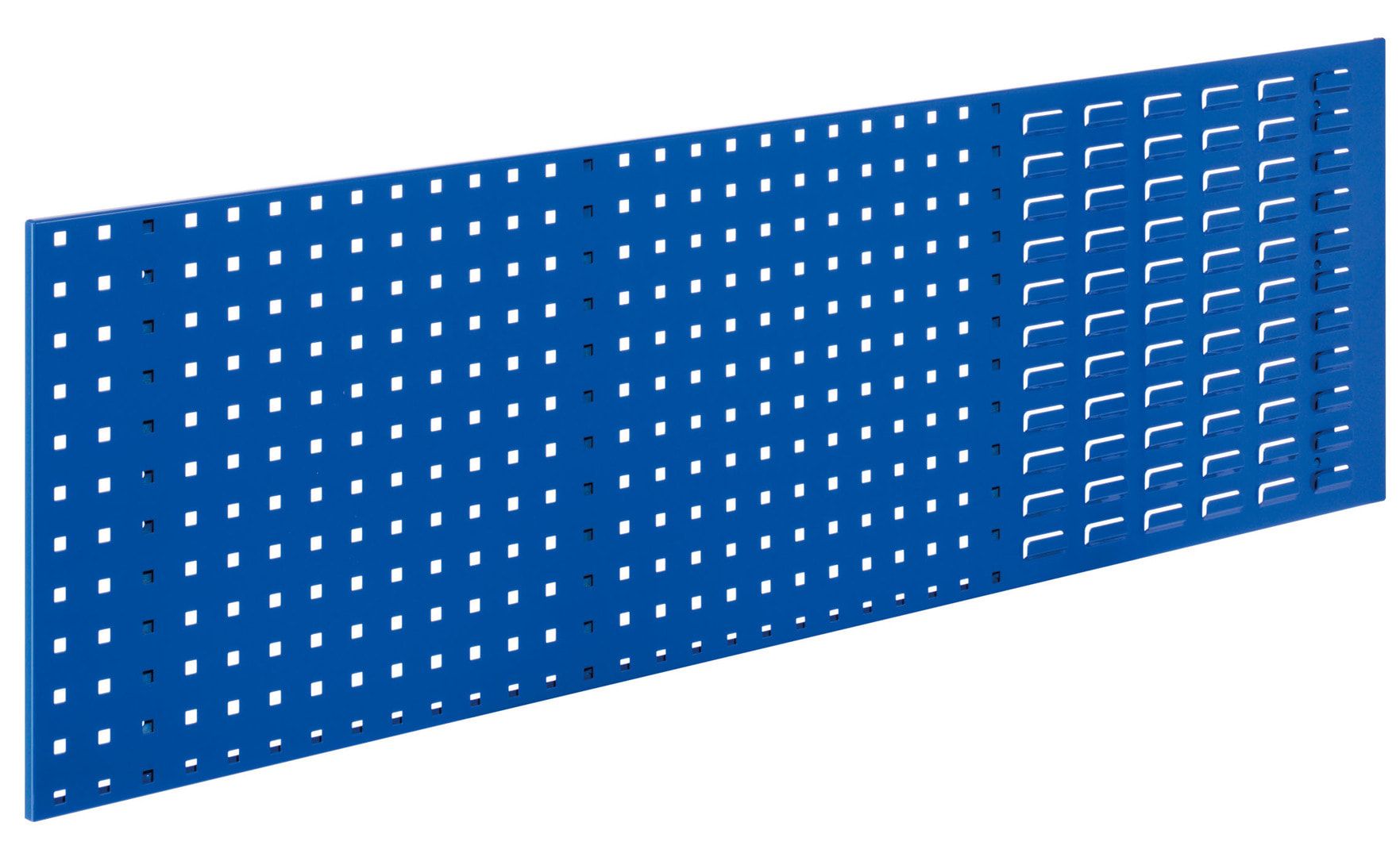 Kombiplatte ohne Zubehör, Lochplatte, Schlitzplatte, Werkzeugwand, für Werkzeughalter u. Sichtlagerkästen, 450 x 1.500 mm (HxB), Enzianblau (RAL 5010)