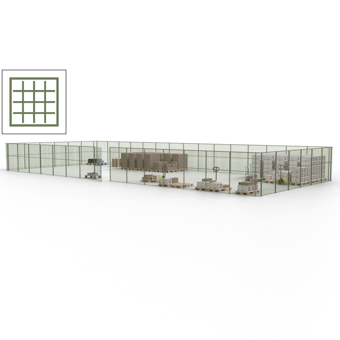 Maschinen Schutzgitter - Hallentrennwand - Sicherheitszaun - Tür - 63 m - 2.200 x 22.900 x 9.400 mm (HxBxT) - enzianblau