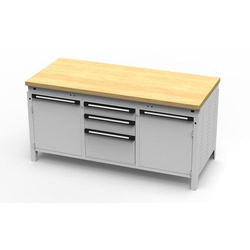 OTTOKIND Werkbank - bündige Arbeitsplatte - 810 x 1.695 x 750 mm (HxBxT) - 3 Schubladen - 2 Schränke - lichtgrau
