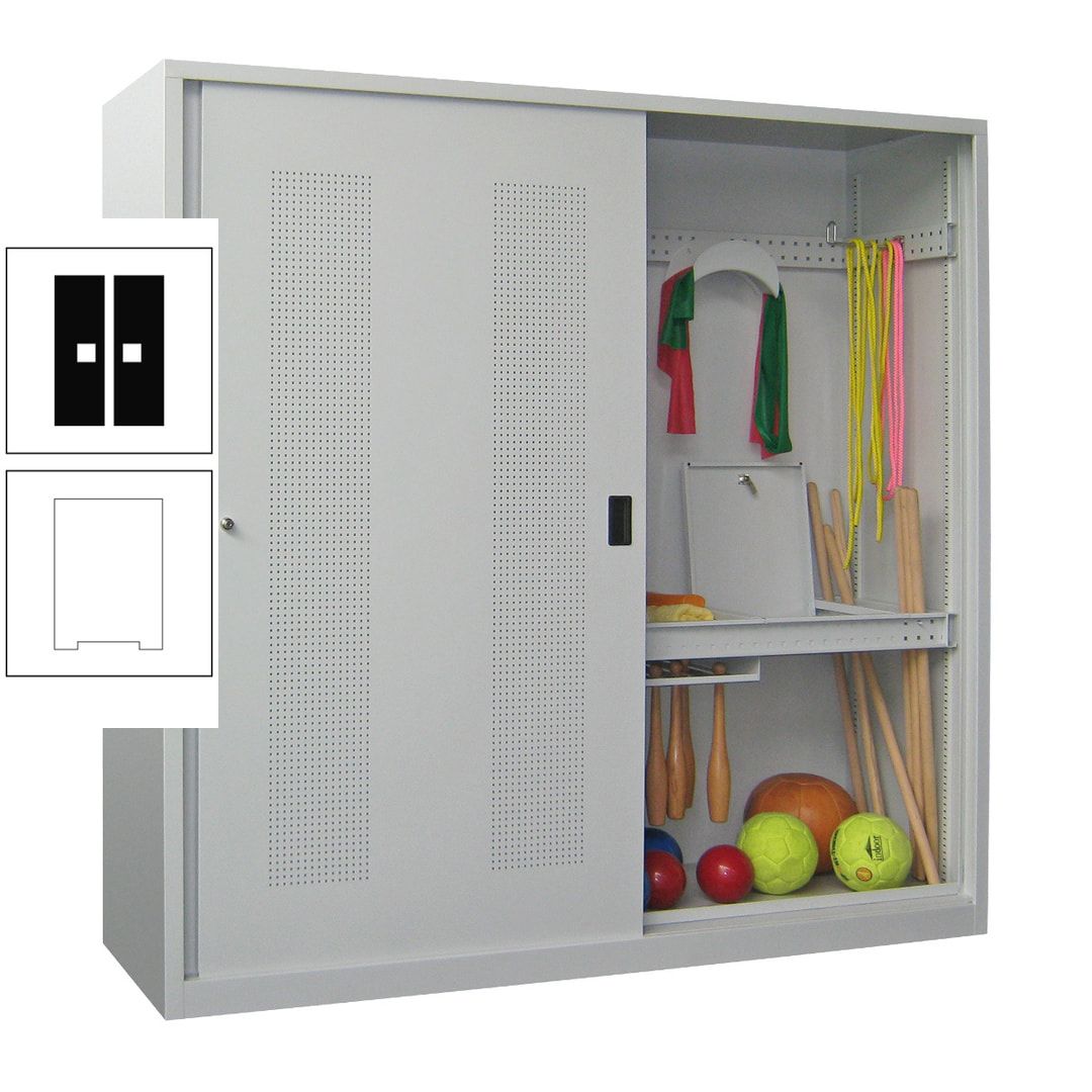 Ballschrank - Schiebetüren mit Lochfeld - Trennwand - 1.950x2.000x600 mm (HxBxT) - anthrazitgrau