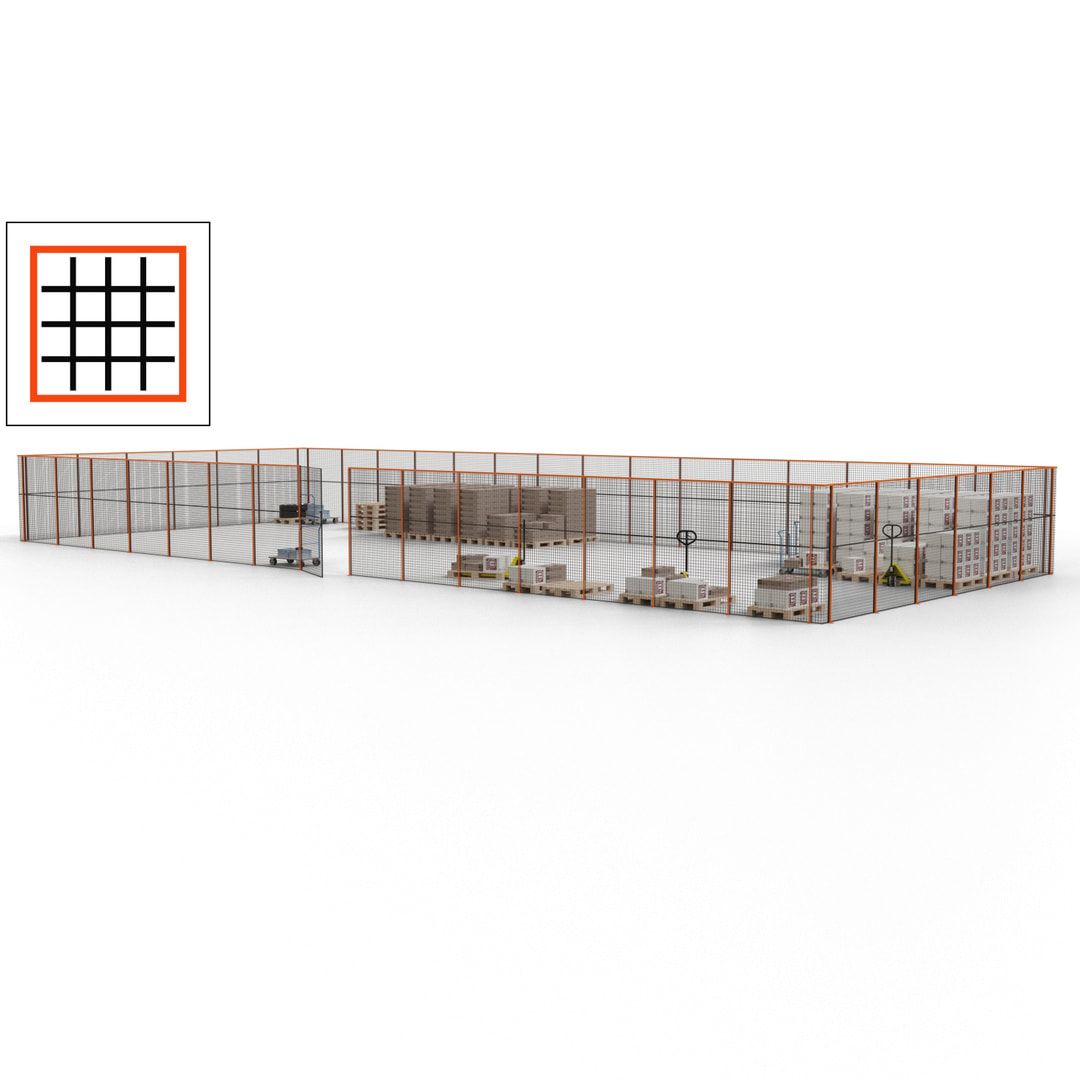 Maschinen Schutzgitter - Hallentrennwand - Sicherheitszaun - Tür - 63 m - 2.200 x 22.900 x 9.400 mm (HxBxT) - enzianblau