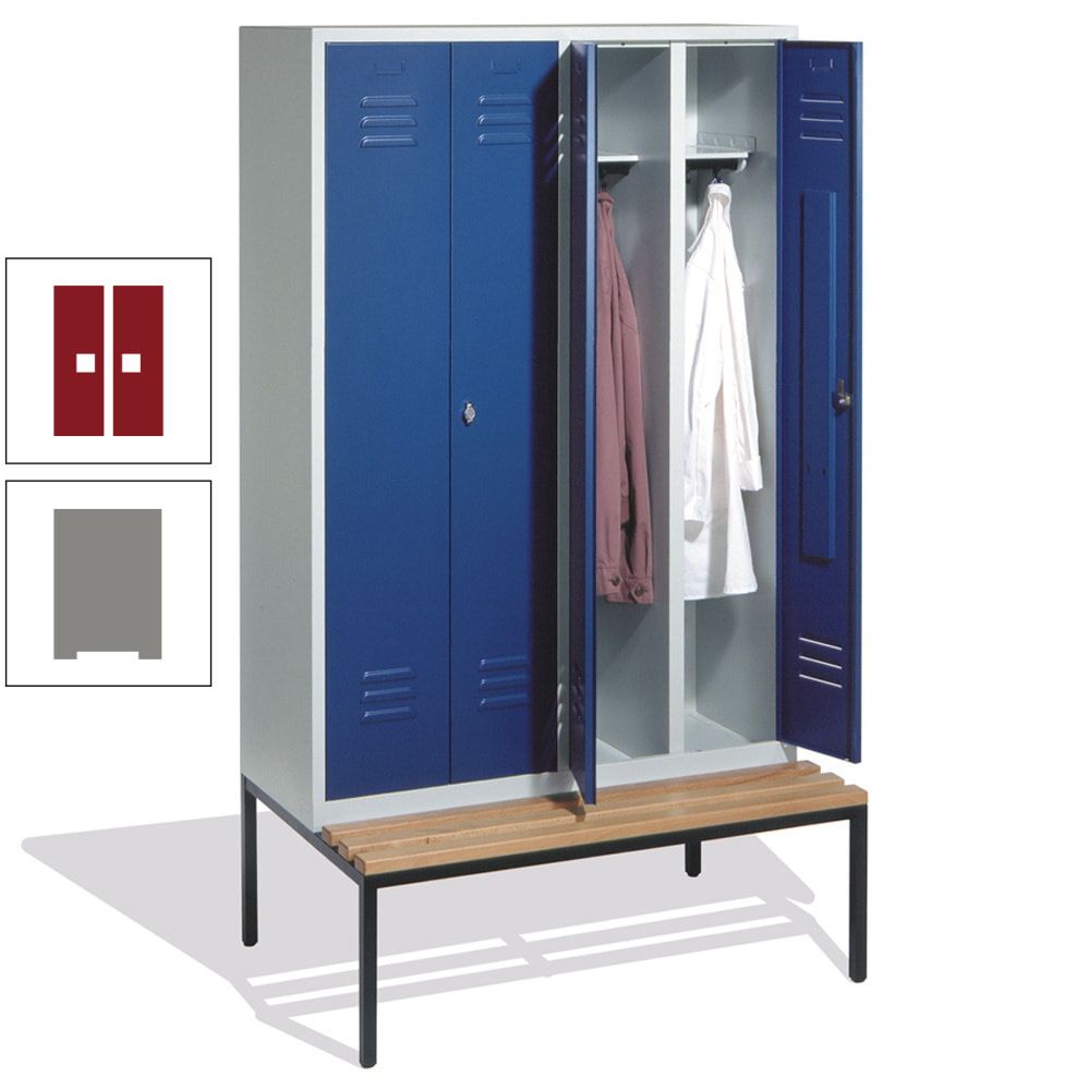 Doppel-Spindschrank, Buche Sitzbank untergebaut, 4 Abteile a 300 mm, Korpus lichtgrau, Tür anthrazitgrau, 2.090 x 1.190 x 815 mm (HxBxT)