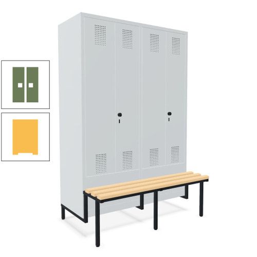 Doppel-Spind, Garderobenschrank, Buche Sitzbank integriert, 4 Abteile 300 mm, Korpus anthrazitgrau, Tür anthrazitgrau, 1.850 x 1.200 x 815 mm (HxBxT)
