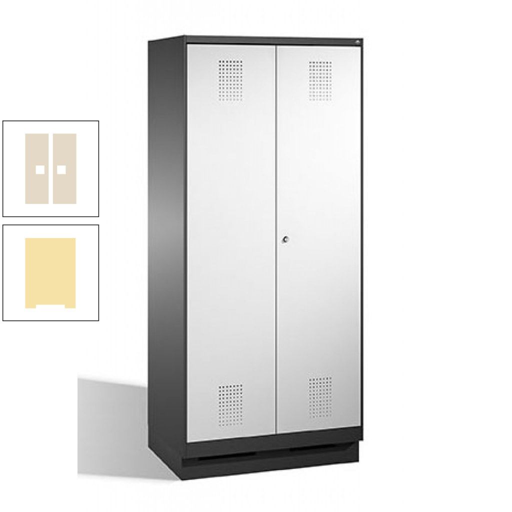 Doppel-Spind, Doppeltüren, Garderobenschrank mit Sockel, 2 Abteile a 400 mm, Korpus anthrazitgrau, Tür anthrazitgrau, 1.800 x 800 x 500 mm (HxBxT)