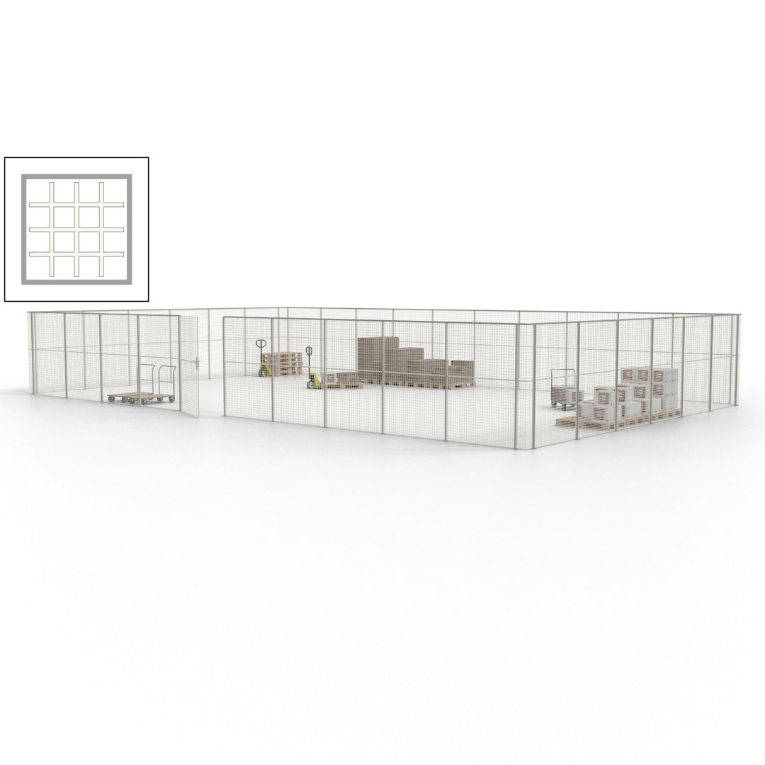 Maschinen Schutzgitter - Hallentrennwand - Sicherheitszaun - Tür - 48 m - 2.200 x 15.400 x 9.400 mm (HxBxT) - enzianblau