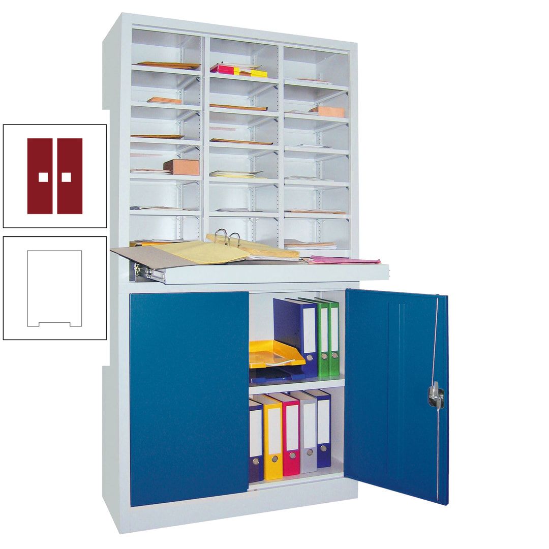 Aktenschrank - Büroschrank mit Sortierstation - 18 Fächer Ordnungsregal - Ausziehboden - 1.950 x 1.000 x 400 mm (HxBxT) - anthrazitgrau