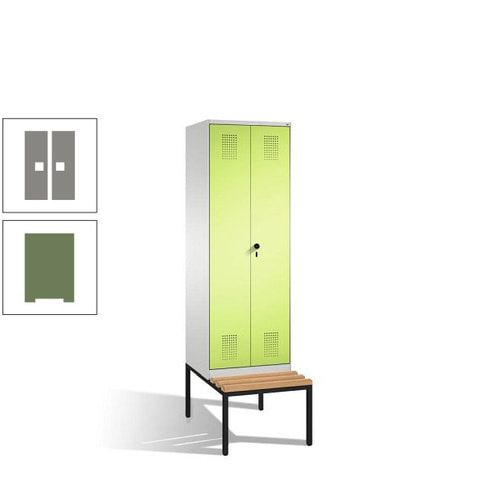Doppel-Spind, Garderobenschrank, Buche Sitzbank untergebaut, 2 Abteile a 300 mm, Korpus anthrazitgrau, Tür anthrazitgrau, 2.090 x 600 x 815 mm (HxBxT)