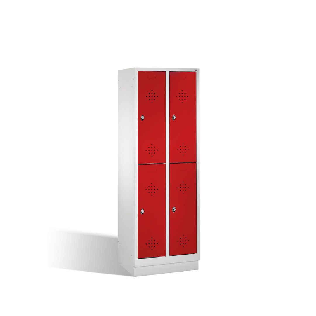 Garderobenschrank, 2 Abteile, 4 Fächer, 1.800 x 610 x 500 mm (HxBxT), Drehriegel, Sockel, Korpus anthrazitgrau, Türen anthrazitgrau