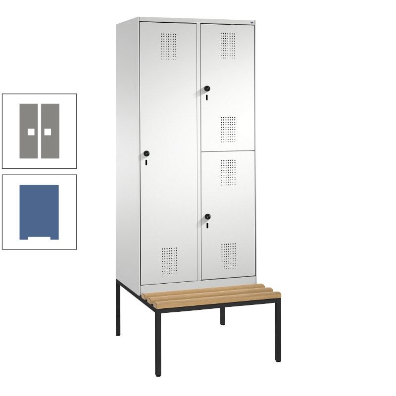 Garderobenschrank, Spind ein- und doppelstöckig Sitzbank, 2 Abteile, 3 Fächer, 2.090 x 800 x 500 mm (HxBxT), Front anthrazitgrau, Korpus anthrazitgrau