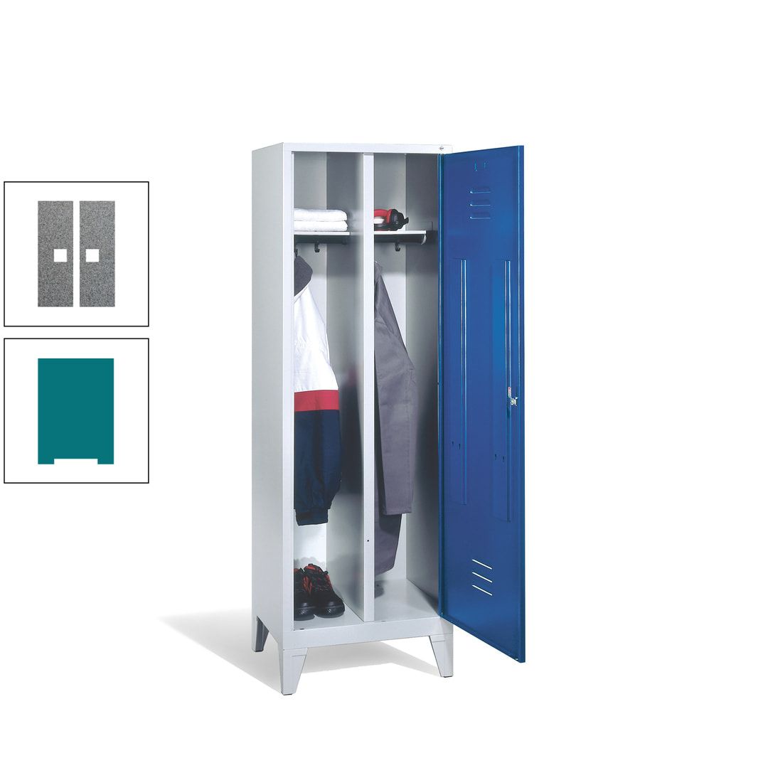 Doppel-Spind mit Großtür, Garderobenschrank mit Füßen, 2 Abteile a 300 mm, Korpus anthrazitgrau, Tür anthrazitgrau, 1.850 x 610 x 500 mm (HxBxT)