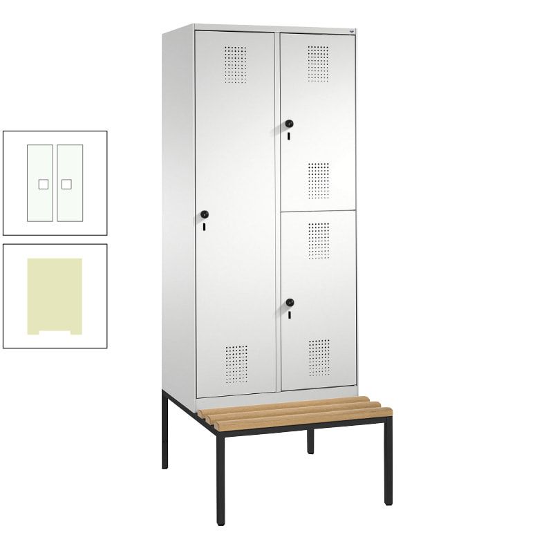 Garderobenschrank, Spind ein- und doppelstöckig Sitzbank, 2 Abteile, 3 Fächer, 2.090 x 800 x 500 mm (HxBxT), Front anthrazitgrau, Korpus anthrazitgrau
