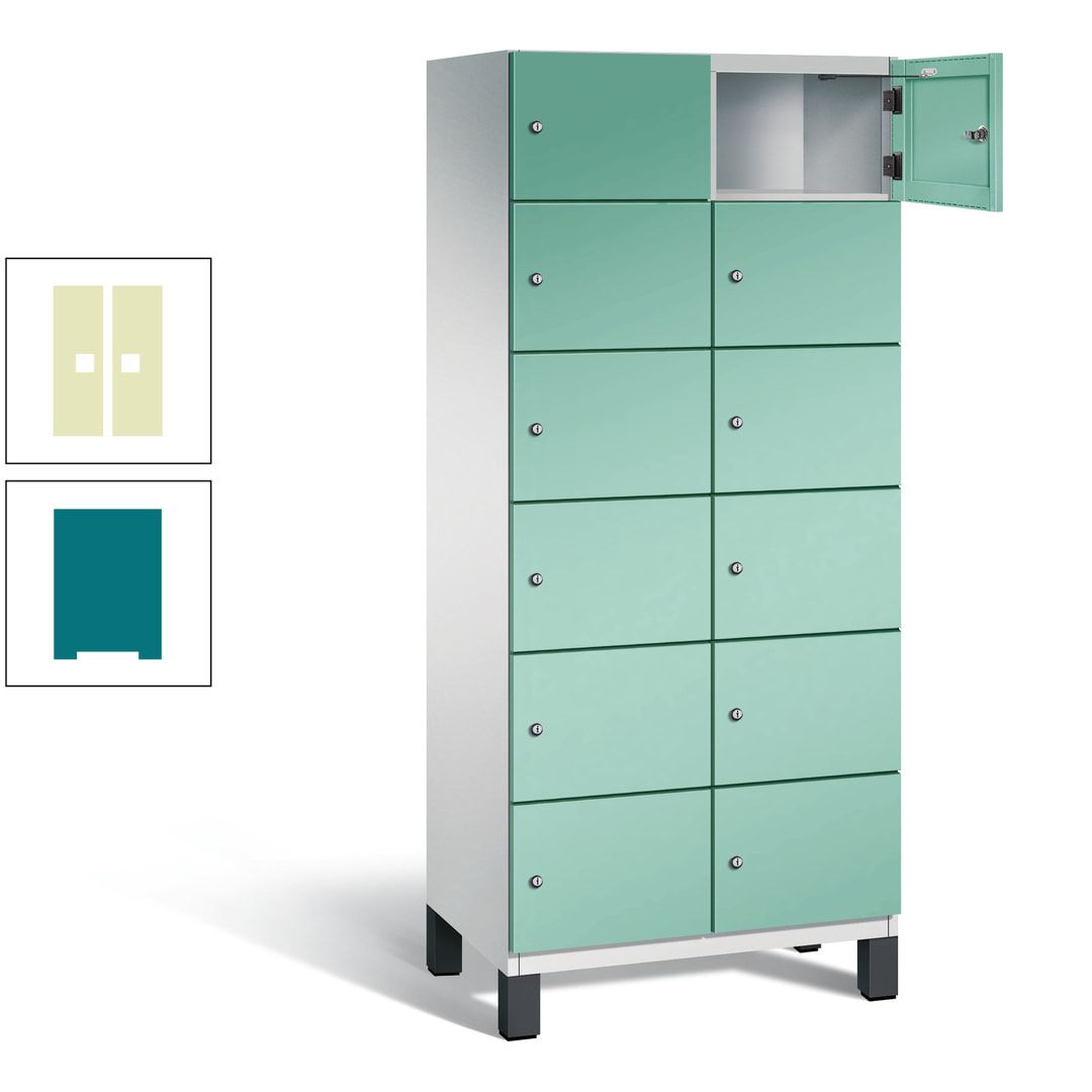 Fächerschrank, Stahlschrank, 12 Fächer, Türöffnungsbegrenzer, Füße, 1.980 x 800 x 525 mm (HxBxT), Korpus anthrazitgrau, Front anthrazitgrau