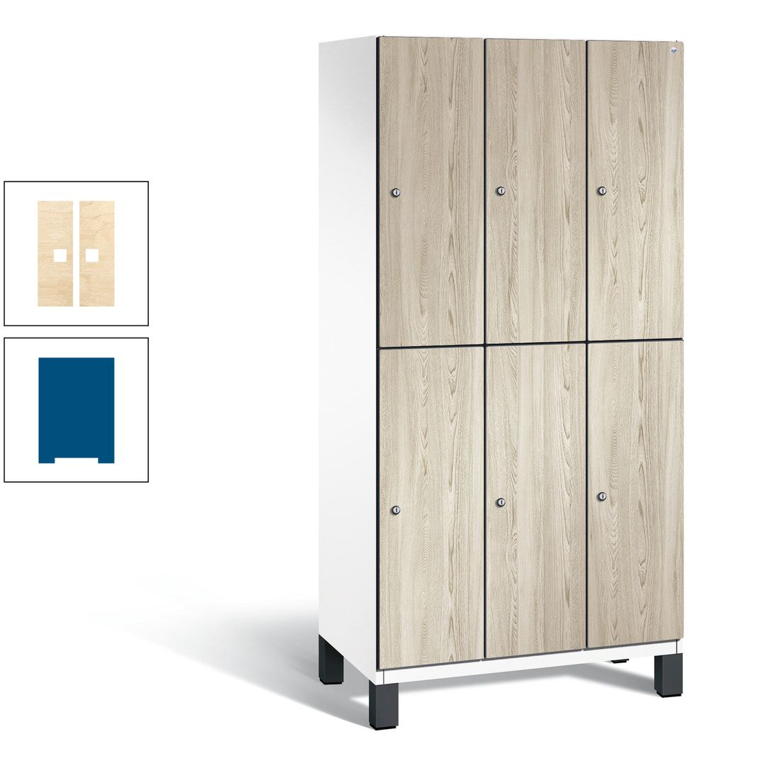 Fächerschrank, Garderobenschrank, mit Füßen, 3 Abteile, 1.980 x 900 x 525 mm (HxBxT), Korpus anthrazitgrau, Tür Donau-Ahorn