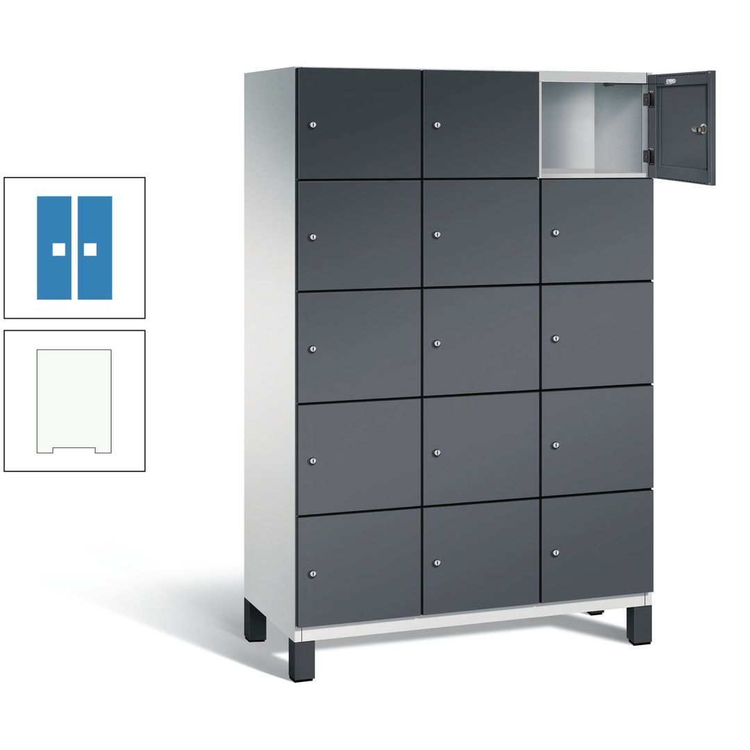 Fächerschrank, Stahlschrank, 15 Fächer, Türöffnungsbegrenzer, Füße, 1.980 x 1.200 x 525 mm (HxBxT), Korpus anthrazitgrau, Front anthrazitgrau
