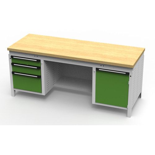 OTTOKIND Werkbank - bündige Arbeitsplatte - 850 x 1.695 x 750 mm (HxBxT) - 3 Schubladen - 1 Schrank - lichtgrau