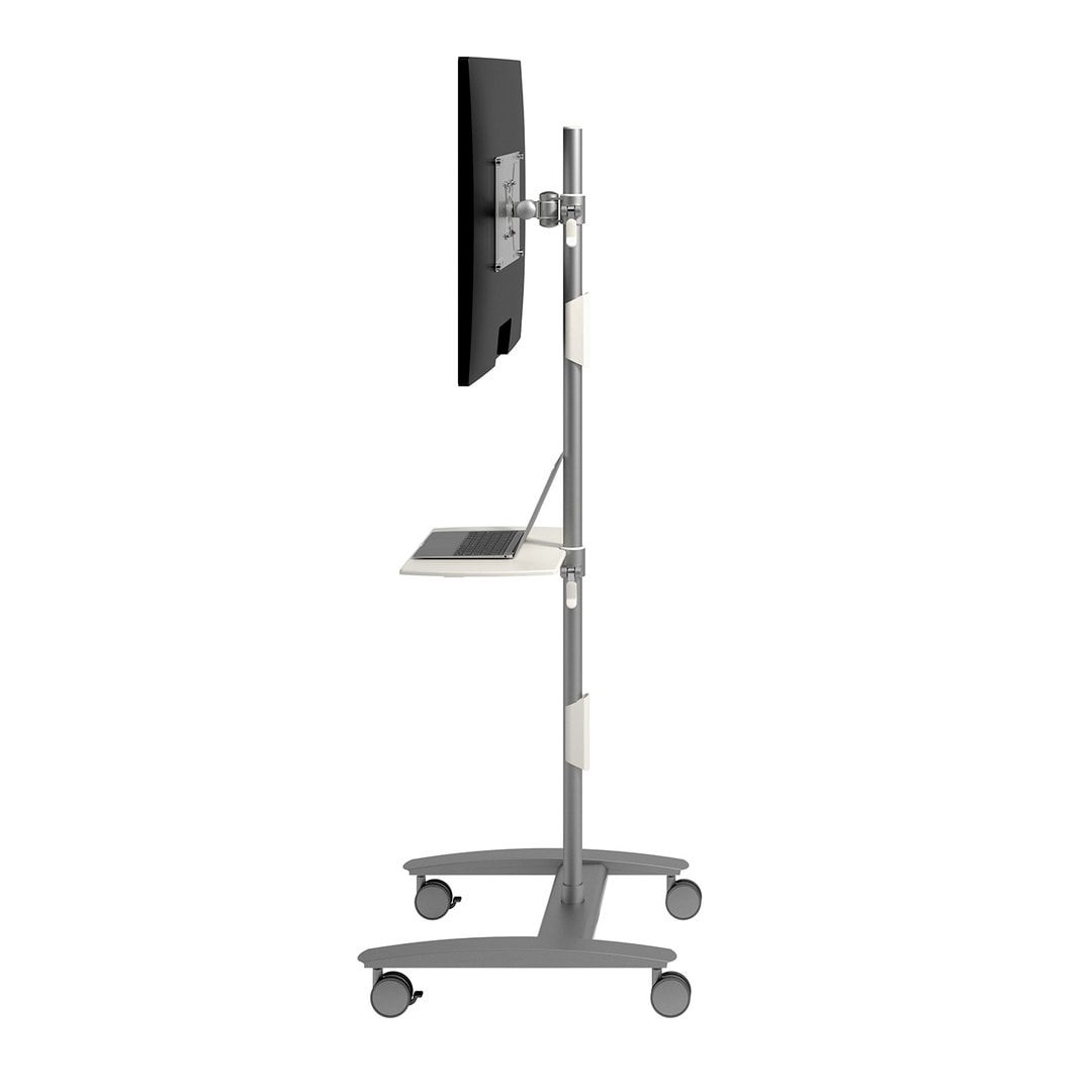 AV-Trolley, Workstation, Multimediastation, Präsentationsstation, Monitorhalter, Computer, Rollen, 1.665 x 636 x 600 mm (HxBxT), Stahl, silber