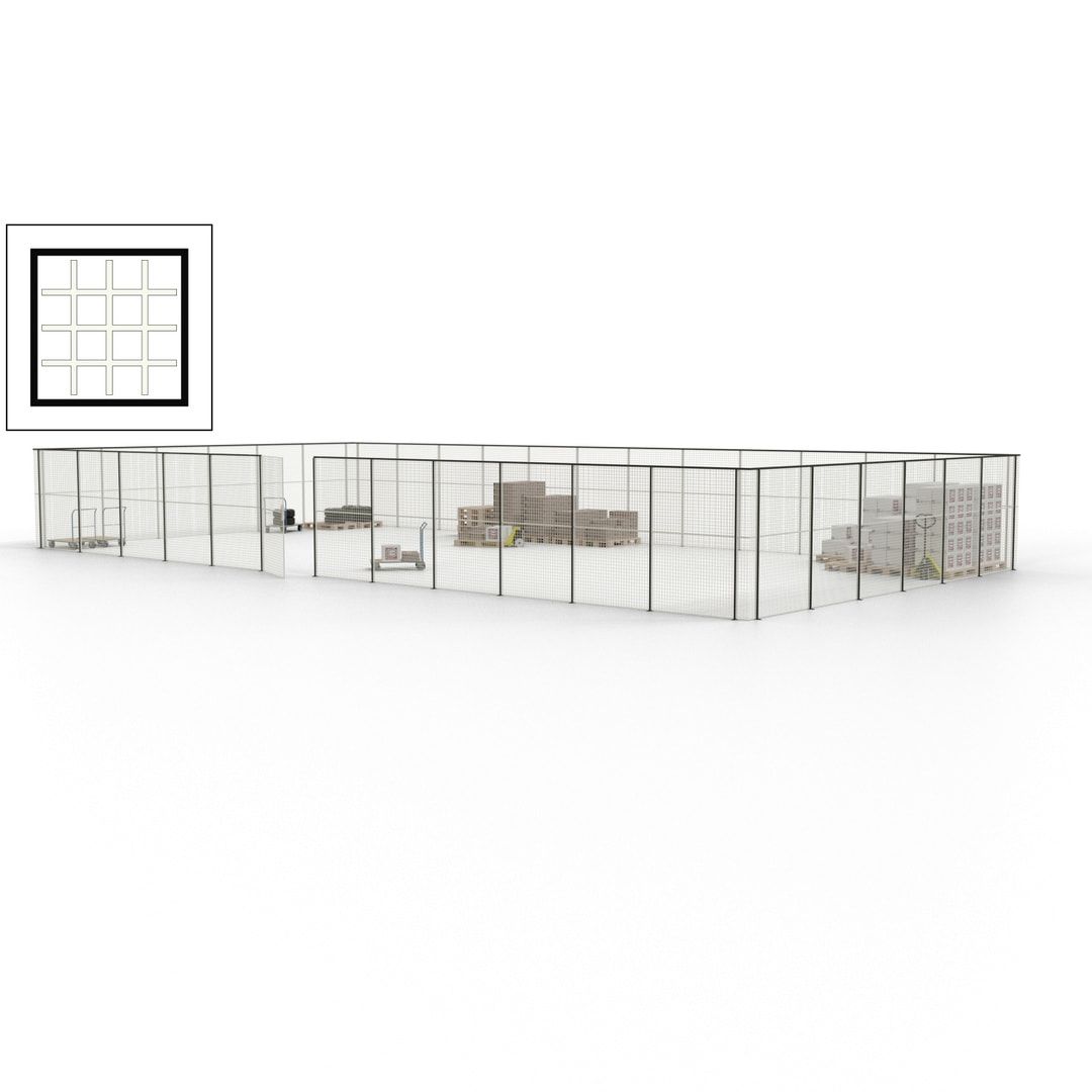 Maschinen Schutzgitter - Hallentrennwand - Sicherheitszaun - Tür - 54 m - 2.200 x 18.400 x 9.400 mm (HxBxT) - enzianblau