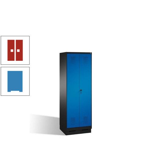 Doppel-Spind, Doppeltüren, Garderobenschrank mit Sockel, 2 Abteile a 300 mm, Korpus anthrazitgrau, Tür anthrazitgrau, 1.800 x 600 x 500 mm (HxBxT)