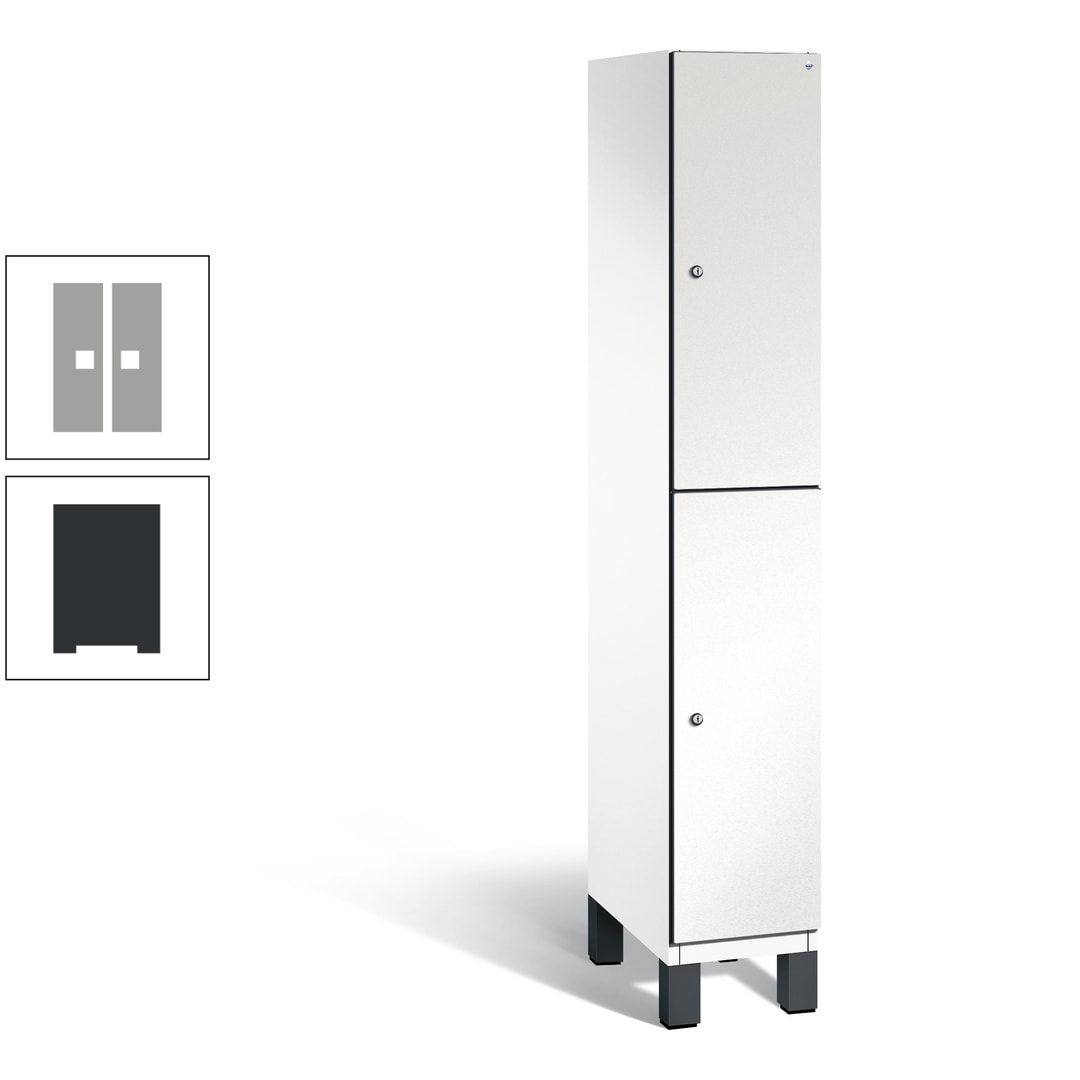 Fächerschrank, Stahlschrank, doppelstöckig, 2 Fächer, Füße, Korpus anthrazitgrau, Tür anthrazitgrau, 1.980 x 300 x 525 mm (HxBxT)