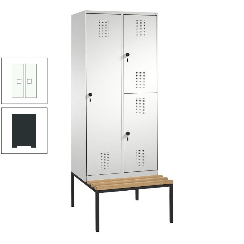 Garderobenschrank, Spind ein- und doppelstöckig Sitzbank, 2 Abteile, 3 Fächer, 2.090 x 800 x 500 mm (HxBxT), Front anthrazitgrau, Korpus anthrazitgrau