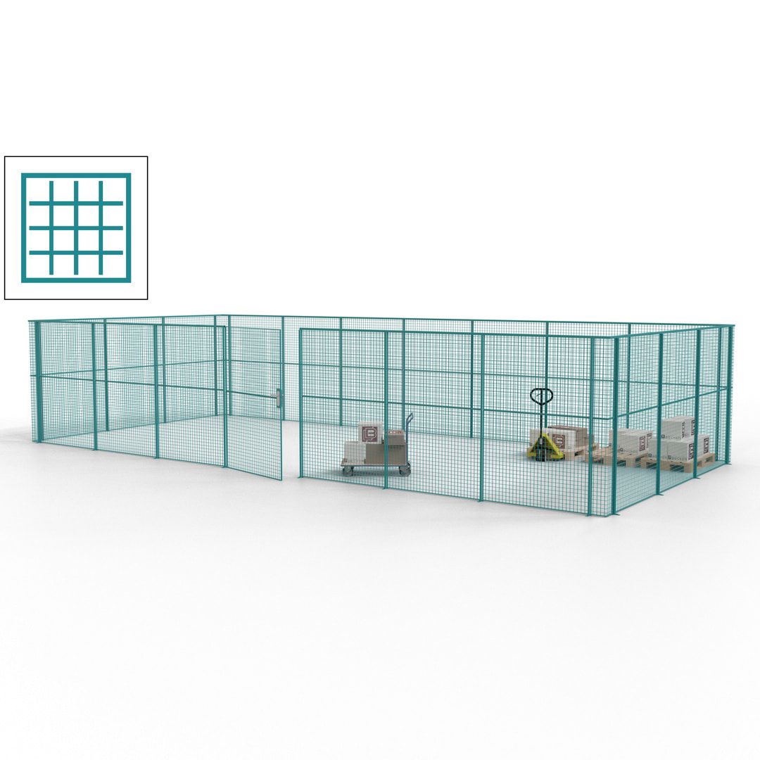Hallentrennwand - Flügeltür, Gitter - 19 Gitterwände - 2.200 x 10.900 x 4.900 mm (HxBxT) - Perlweiß/reinorange