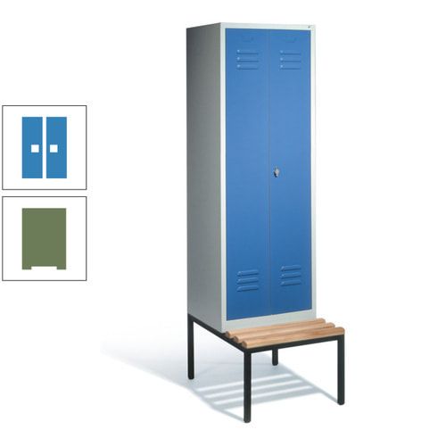 Doppel-Spindschrank, Buche Sitzbank untergebaut, 2 Abteile a 300 mm, Korpus lichtgrau, Tür anthrazitgrau, 2.090 x 610 x 815 mm (HxBxT)