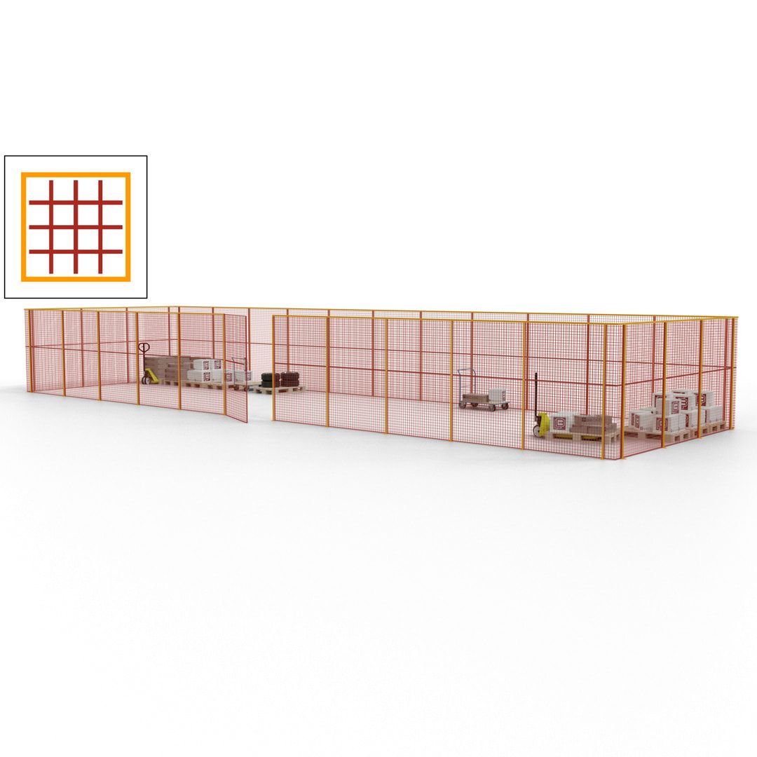 Maschinen Schutzgitter - Hallentrennwand - Sicherheitszaun - Tür - 42 m - 2.200 x 16.900 x 4.900 mm (HxBxT) - enzianblau
