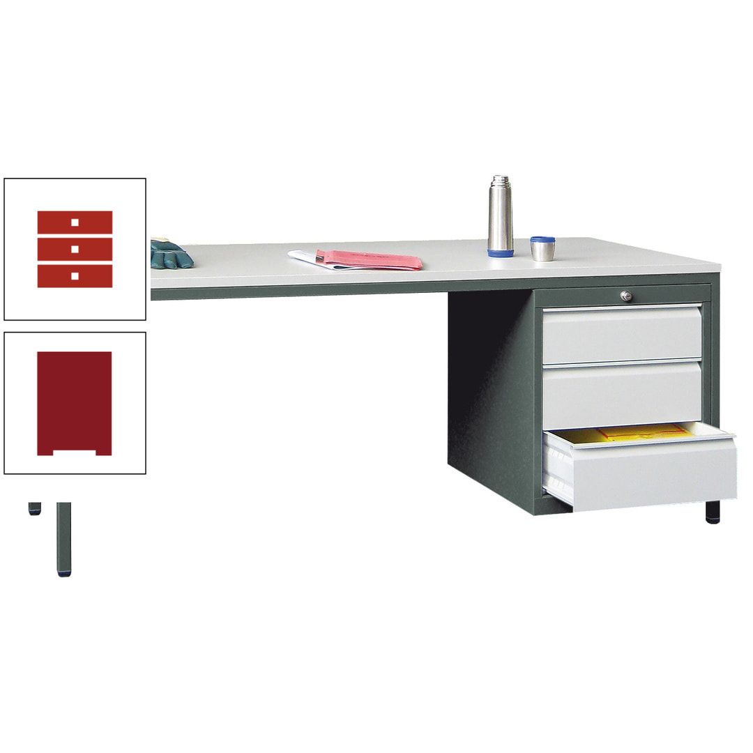 Meisterschreibtisch - 3 Schubladen 150 / 175 mm - 720 x 1.700 x 800 mm (HxBxT) - anthrazitgrau