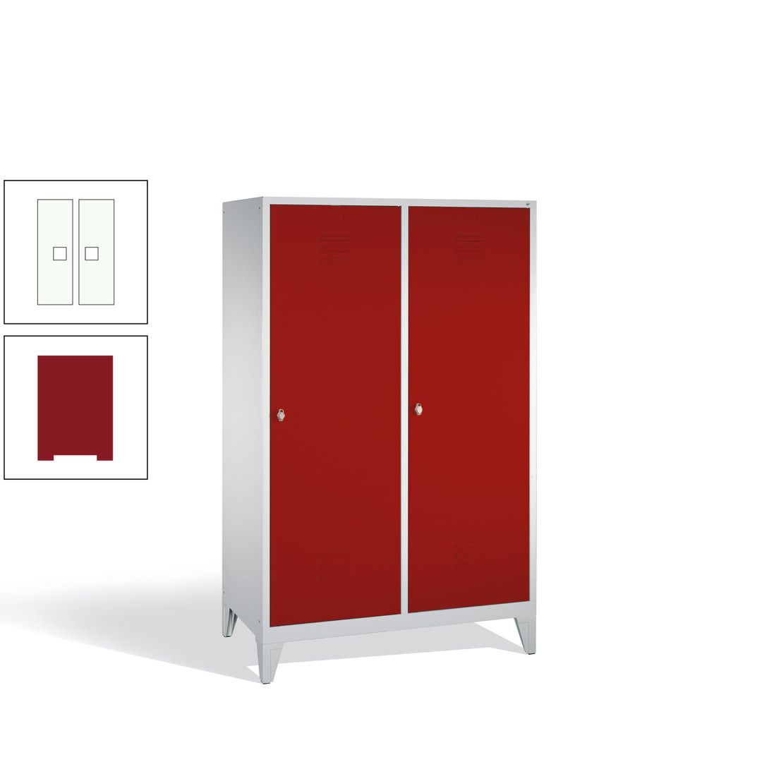 Doppel-Spind mit 2 Großtüren, Garderobenschrank mit Füßen, 4 Abteile a 300 mm, Korpus anthrazitgrau, Tür anthrazitgrau, 1.850 x 1.190 x 500 mm (HxBxT)