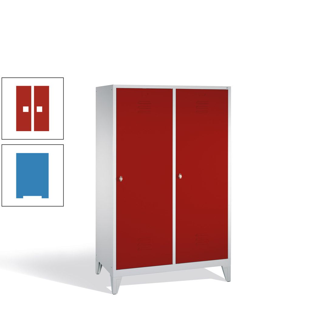 Doppel-Spind mit 2 Großtüren, Garderobenschrank mit Füßen, 4 Abteile a 300 mm, Korpus anthrazitgrau, Tür anthrazitgrau, 1.850 x 1.190 x 500 mm (HxBxT)