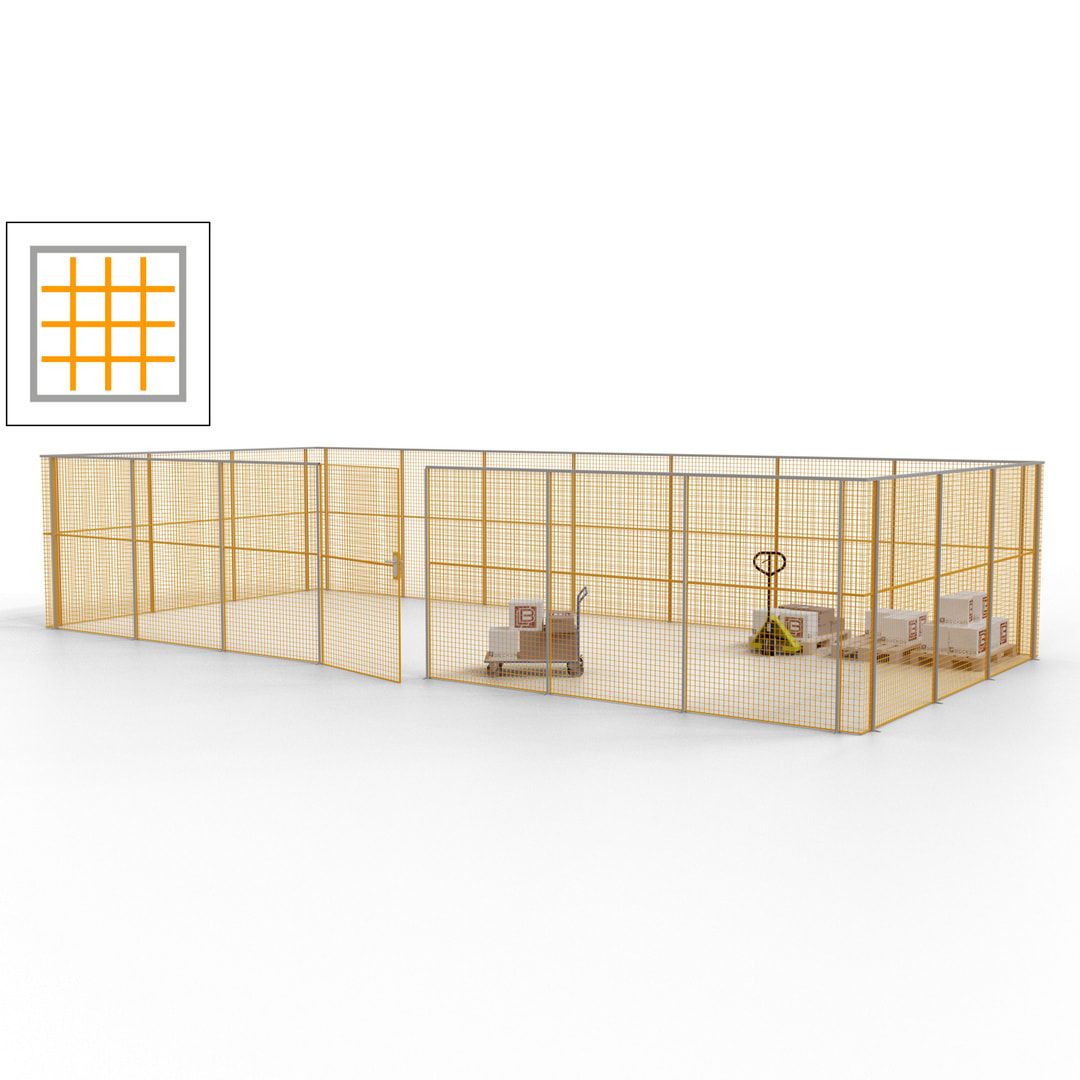 Hallentrennwand - Flügeltür, Gitter - 19 Gitterwände - 2.200 x 10.900 x 4.900 mm (HxBxT) - Perlweiß/reinorange