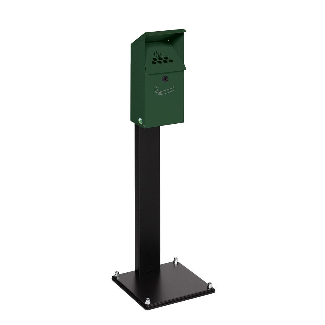 Standaschenbecher mit Schutzdach, 4 l Volumen, Standascher, 1.100 x 310 x 310 mm (HxBxT), Ascher, Turmaschenbecher, Antik-silber