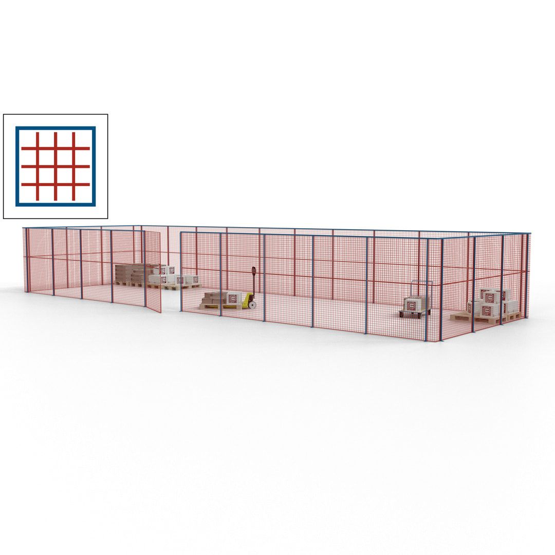 Maschinen Schutzgitter - Hallentrennwand - Sicherheitszaun - Tür - 39 m - 2.200 x 15.400 x 4.900 mm (HxBxT) - enzianblau