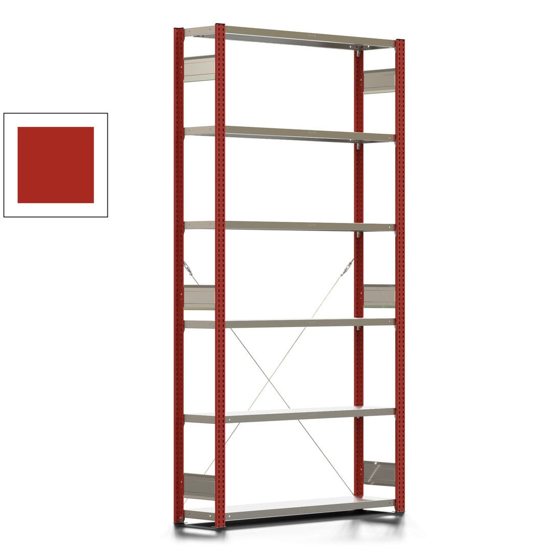Fachbodenregal mit Tiefenriegel - 350 kg - 2.500 x 1.285 x 326 mm (HxBxT) - Anbauregal - 6 Böden - enzianblau - Lagerregal - Steckregal BERT