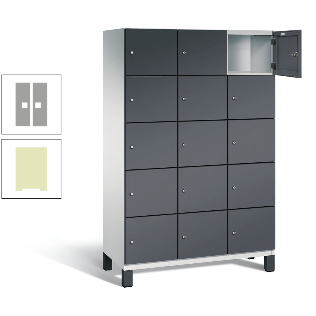 Fächerschrank, Stahlschrank, 15 Fächer, Türöffnungsbegrenzer, Füße, 1.980 x 1.200 x 525 mm (HxBxT), Korpus anthrazitgrau, Front anthrazitgrau