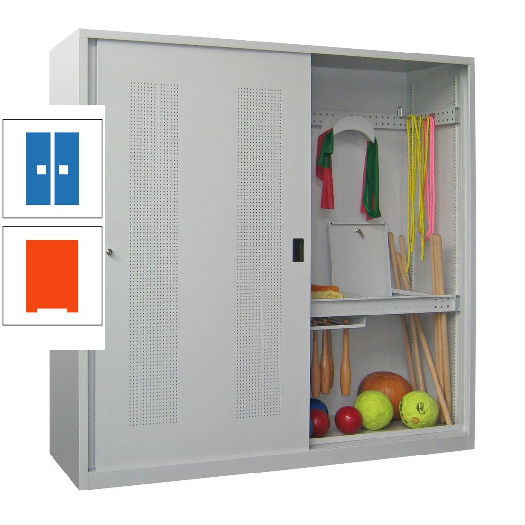 Ballschrank - Schiebetüren mit Lochfeld - Trennwand - 1.950x2.000x600 mm (HxBxT) - anthrazitgrau