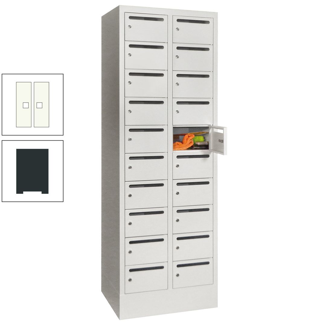 Postverteilerschrank, Schließfachschrank, 2 Abteile a 300 mm, 20 Fächer, 1.850 x 600 x 500 mm (HxBxT), Korpus anthrazitgrau, Front anthrazitgrau