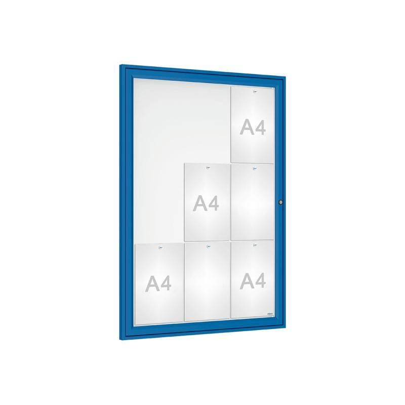 Schaukasten - Einflügeltür - 9xA4 - Hochformat - 1.050 x 750 x 30 mm (HxBxT) - enzianblau - Infokasten - Präsentationsvitrine