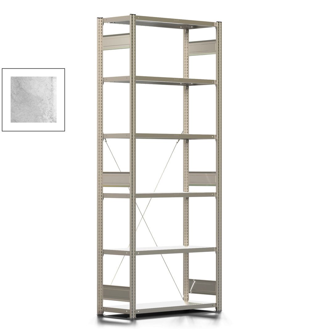 Fachbodenregal mit Tiefenriegel - 350 kg - 2.500 x 1.005 x 426 mm (HxBxT) - Anbauregal - 6 Böden - enzianblau - Lagerregal - Steckregal BERT