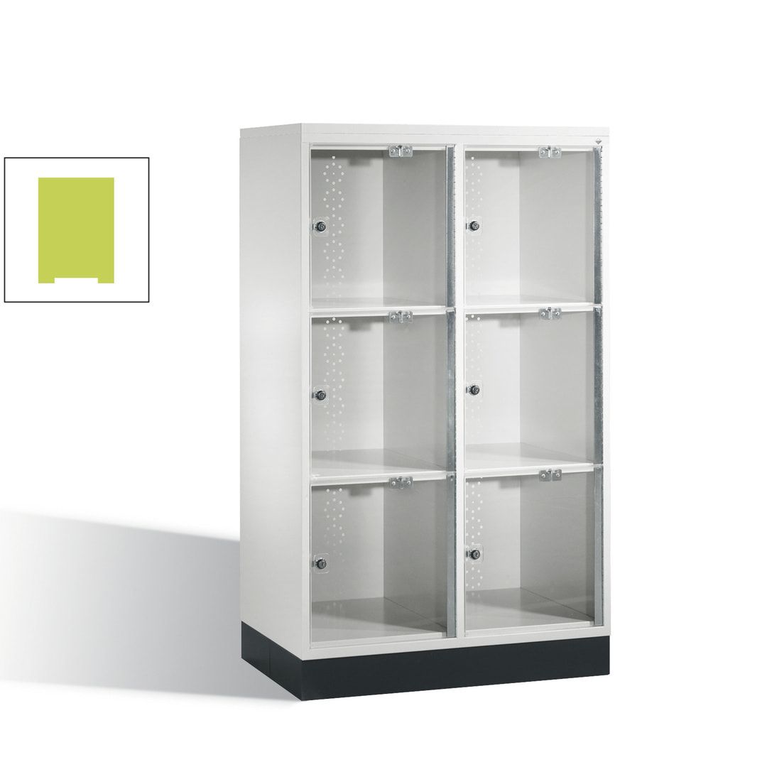 Schließfachschrank, Fächerschrank mit Türen aus Acrylglas, 2 Abteile, 6 Fächer, Zylinderschloss, 1.370 x 820 x 500 mm (HxBxT), Korpus anthrazitgrau