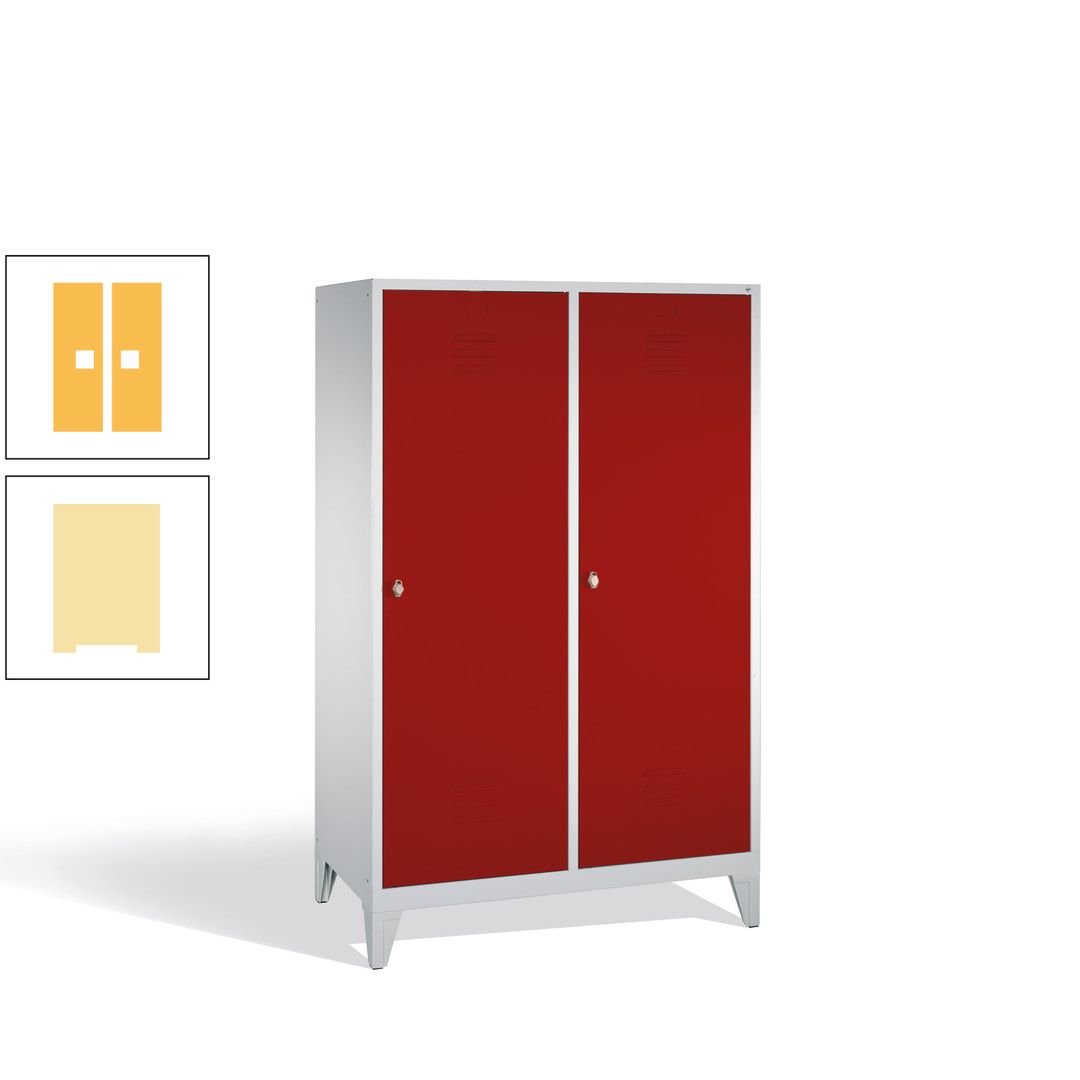 Doppel-Spind mit 2 Großtüren, Garderobenschrank mit Füßen, 4 Abteile a 300 mm, Korpus anthrazitgrau, Tür anthrazitgrau, 1.850 x 1.190 x 500 mm (HxBxT)