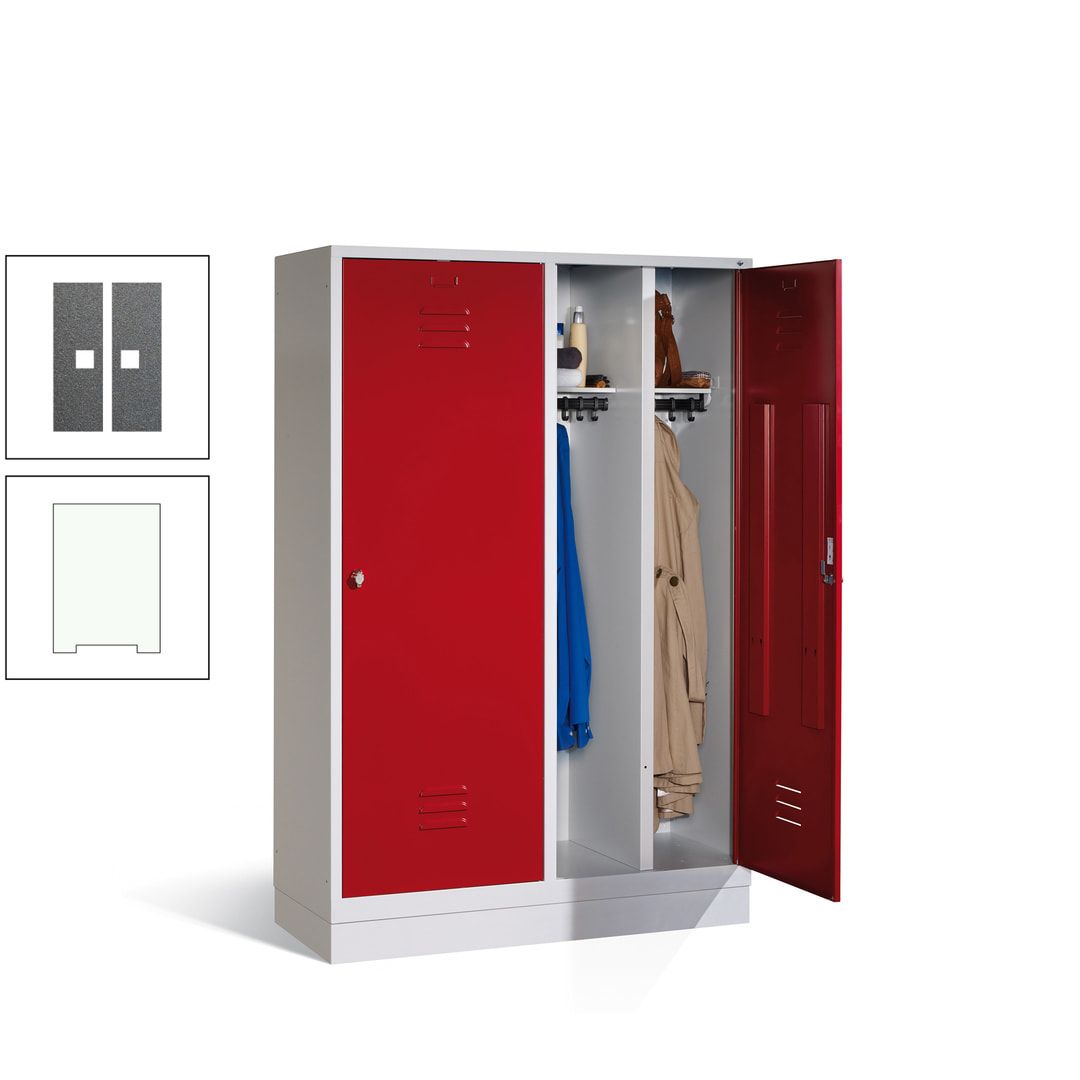 Doppel-Spind mit Großtüren, Garderobenschrank mit Sockel, 4 Abteile a 300 mm, Korpus anthrazitgrau, Tür anthrazitgrau, 1.800 x 1.190 x 500 mm (HxBxT)