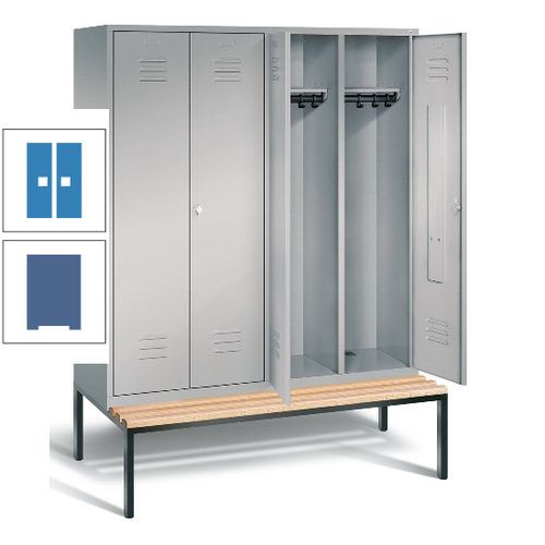 Doppel-Spindschrank, Buche Sitzbank untergebaut, 4 Abteile a 400 mm, Korpus lichtgrau, Tür anthrazitgrau, 2.090 x 1.590 x 815 mm (HxBxT)
