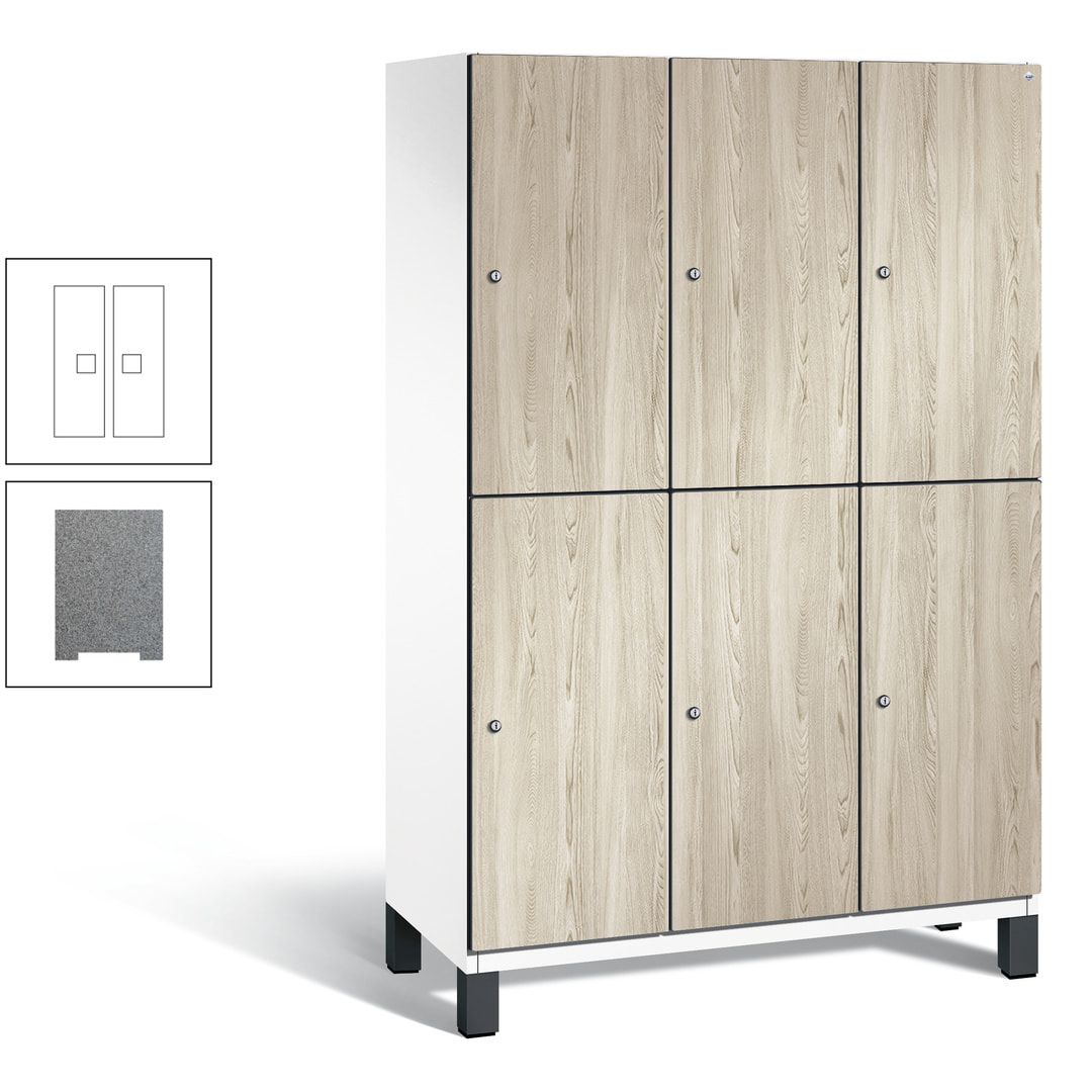 Fächerschrank, Garderobenschrank, mit Füßen, 3 Abteile, 1.980 x 1.200 x 525 mm (HxBxT), Korpus anthrazitgrau, Tür Donau-Ahorn